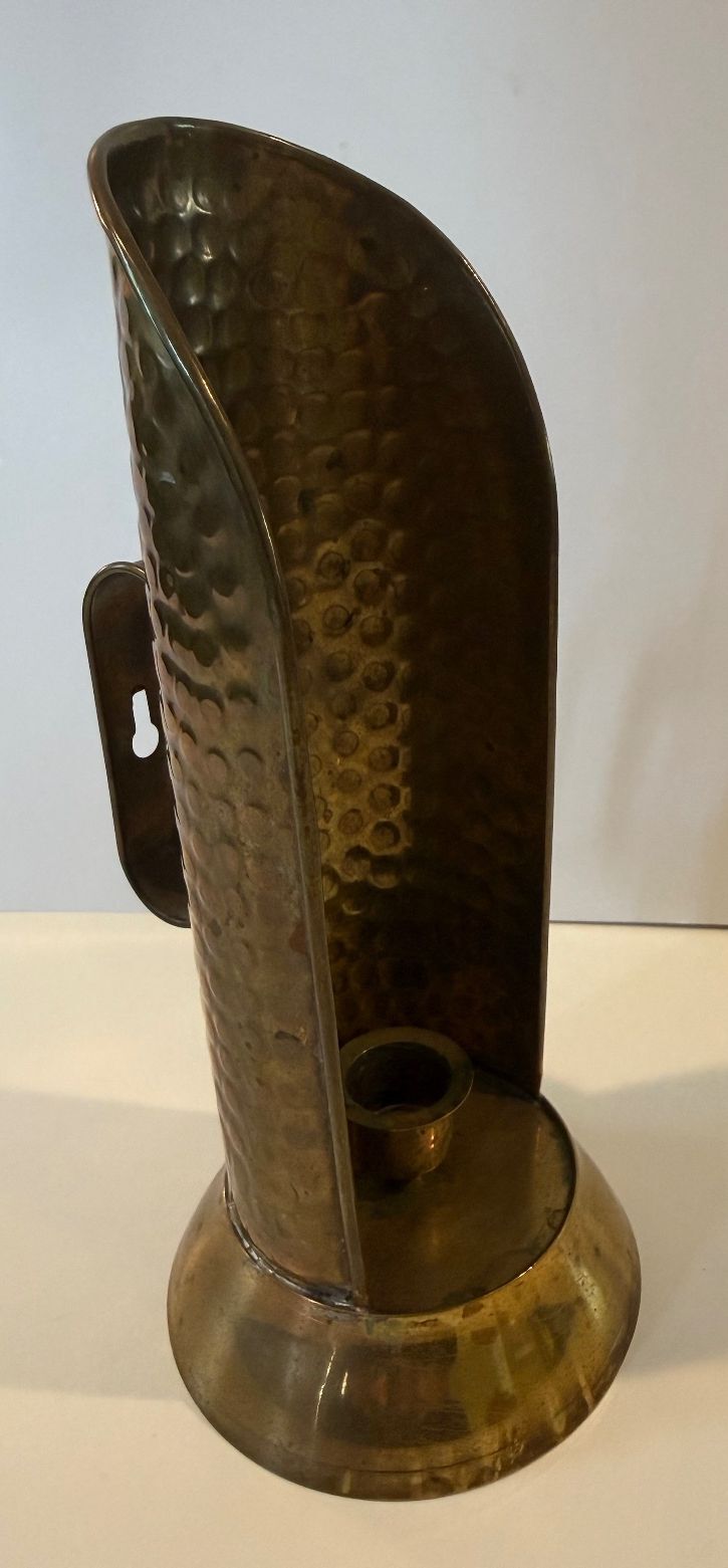 Vintage India Hammered Brass Wall Candle Sconce Taper Holder 9” MCM Boho