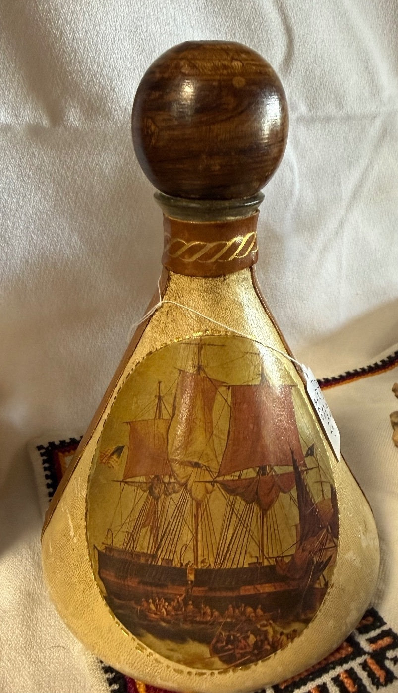 Vintage Fausto Contini Genuine Leather Sailing Ship Decanter – Florence, Italy