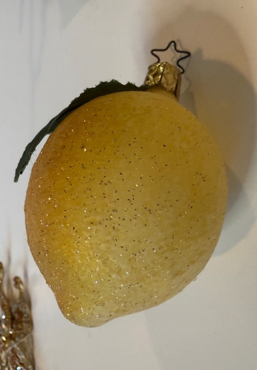 Vintage Made in Germany Glass Lemon Christmas Ornament Sugared Fruit