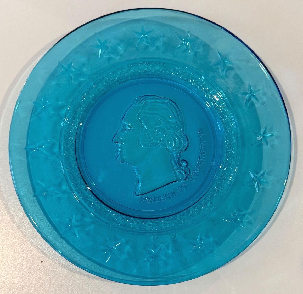 Vintage Wheaton Glass George Washington Blue Presidential Plate 8”