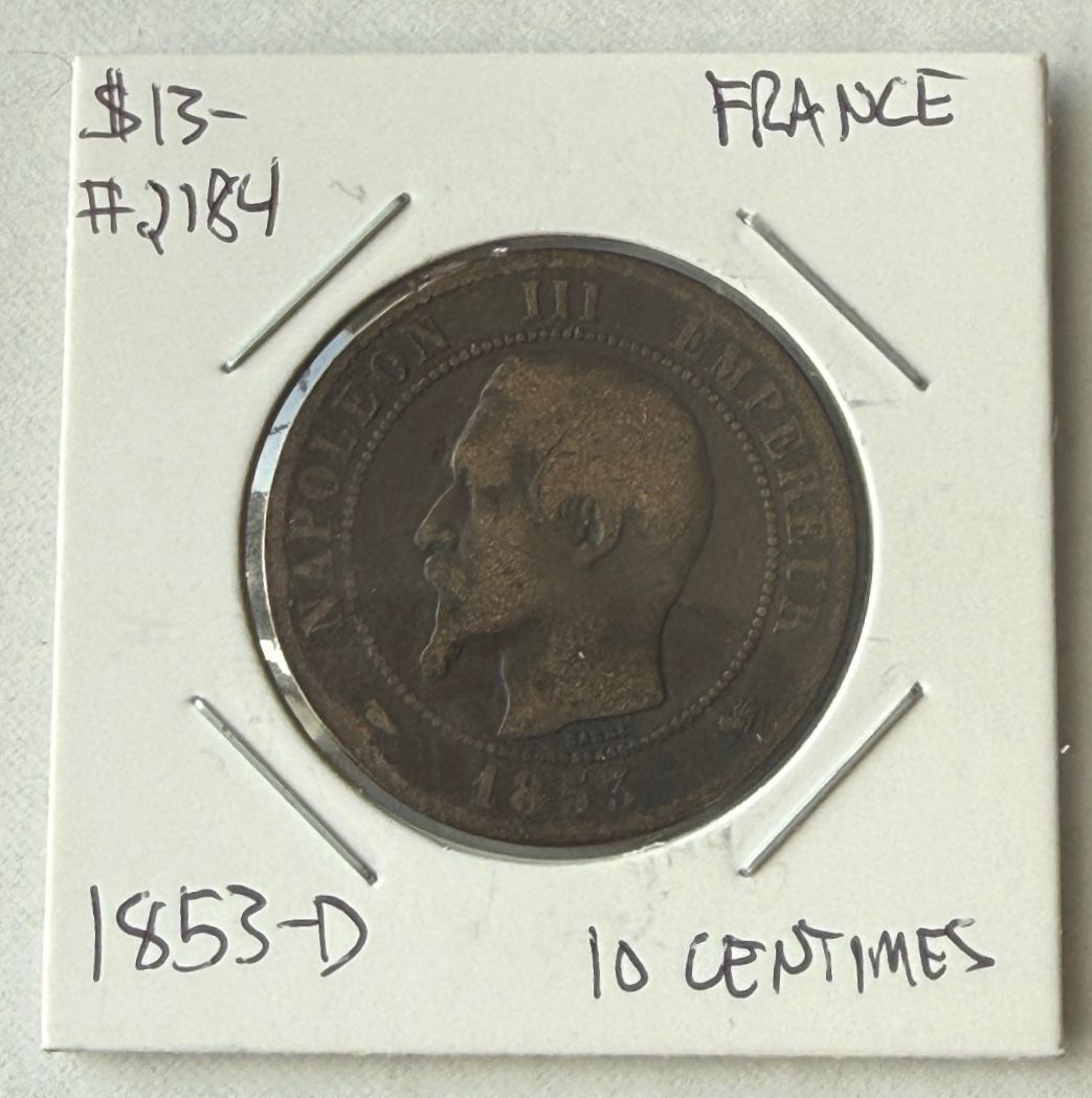 1853-D France 10 Centimes Coin — product photograph 1