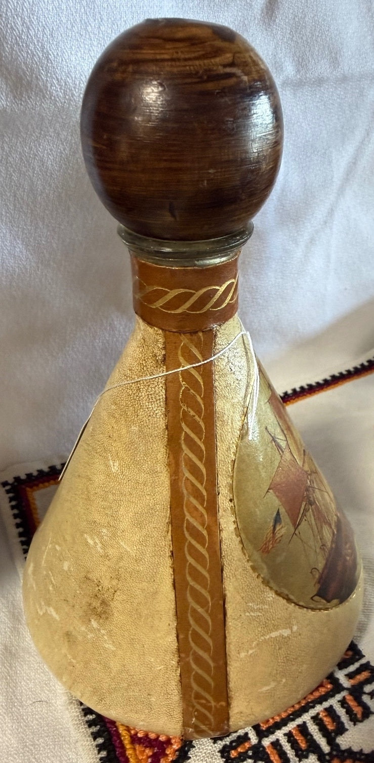 Vintage Fausto Contini Genuine Leather Sailing Ship Decanter – Florence, Italy – alternate product view 4 of 9