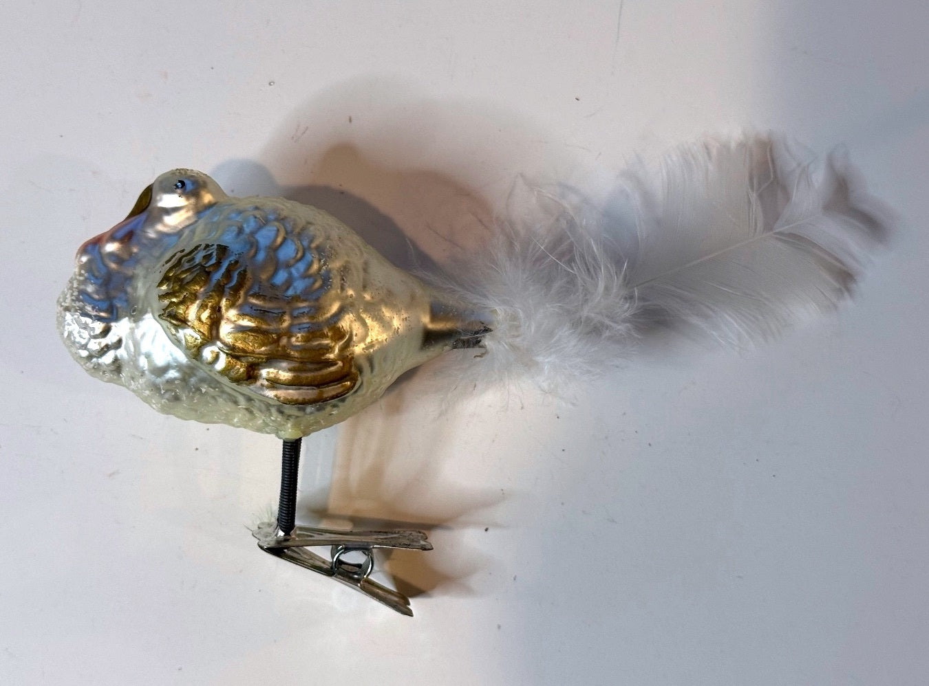 Vintage German glass turkey collectible ornament with feather tail