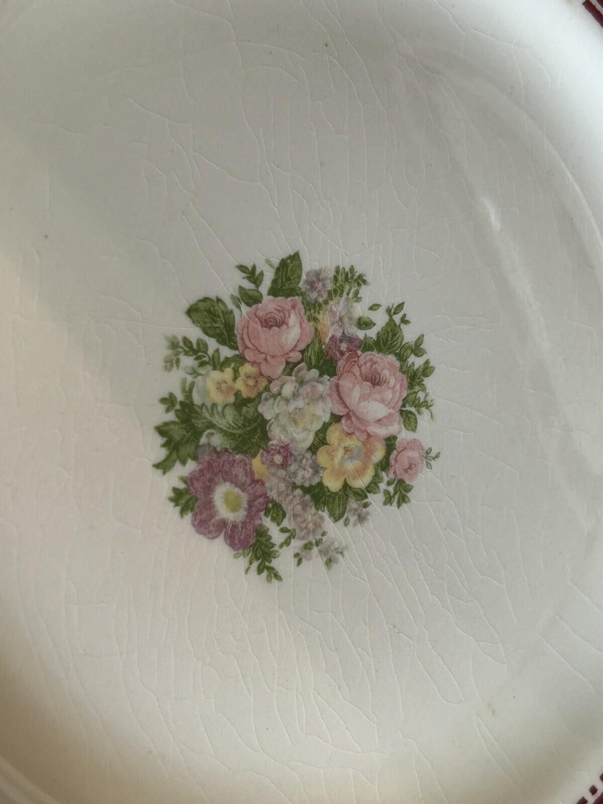8 Homer Laughlin Piccadilly 7.5” Plates red rim gold floral center 1940s