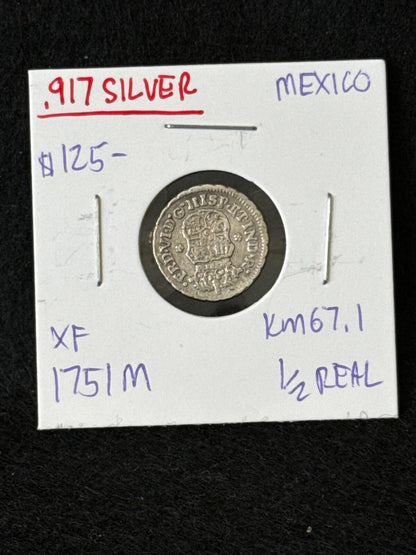 1751 M Mexico (Spanish Colonies) 1/2 Real - KM67.1 - XF - .917 Silver - FC26030141