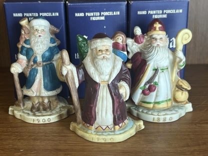 3 Santa Claus Through the Years Figures Figurine Porcelain Holiday Collectibles