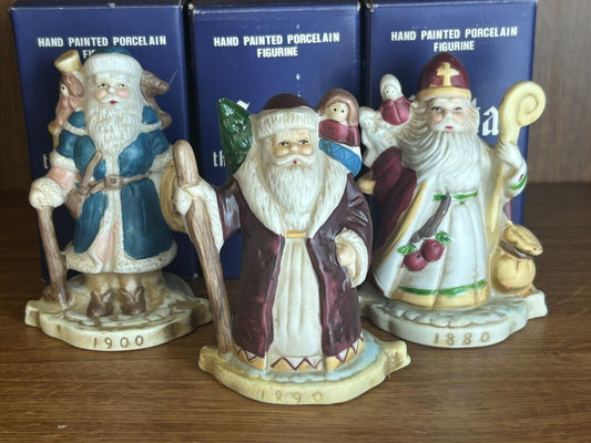 3 Santa Claus Through the Years Figures Figurine Porcelain Holiday Collectibles
