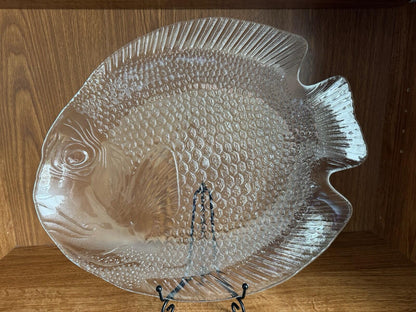 Vtg 70's Arcoroc France Fish Shaped Platter Serving Plate 15" Glass Poisson Tray