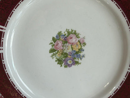8 Homer Laughlin Piccadilly 7.5” Plates red rim gold floral center 1940s