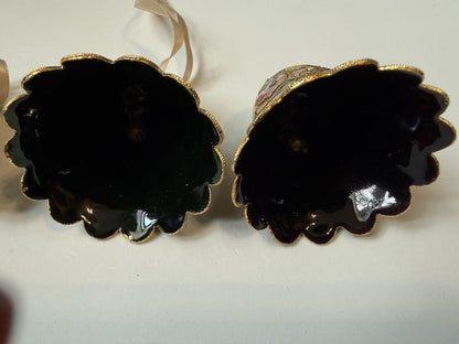 Vintage Mini Bell Ornaments Cloisonné Style Gold Enamel Floral Set of 4
