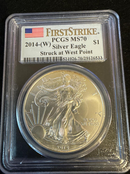 2014W American Silver Eagle 1 oz .999 Fine Silver PCGS MS 70 - First Strike at West Point