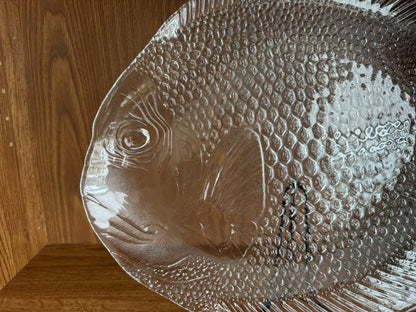 Vtg 70's Arcoroc France Fish Shaped Platter Serving Plate 15" Glass Poisson Tray
