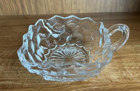 Vintage Fostoria American Pattern Tricorner Handled Nappy Bowl