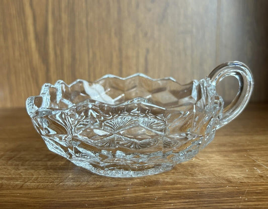 Vintage Fostoria American Pattern Tricorner Handled Nappy Bowl