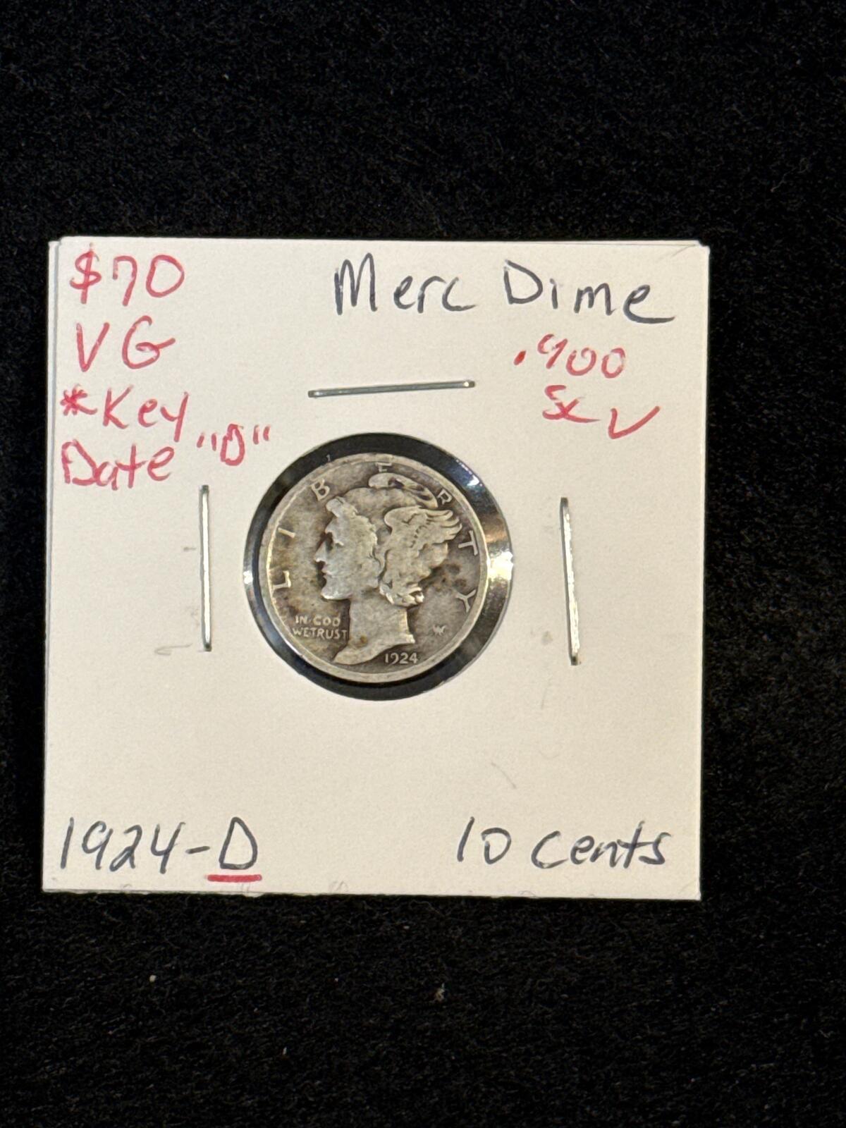 Merc Dime - 1924-D VG Condition. Key Mint Mark, very rare - UC26030141