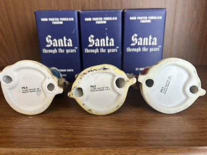 3 Santa Claus Through the Years Figures Figurine Porcelain Holiday Collectibles