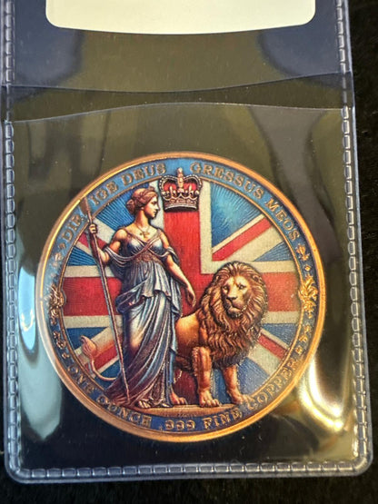 Great Britain Britannia 1 oz .999 fine Copper Round - colorized