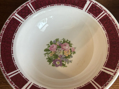 6 Homer Laughlin Piccadilly Dessert Fruit Bowls 5.5" red/gold rim floral Center