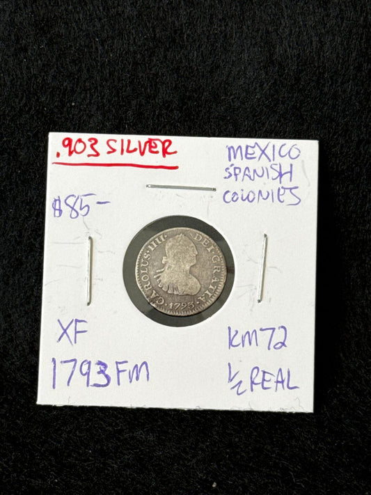1793 FM Mexico (Spanish Colonies) 1/2 Real - KM72 - XF - .903 Silver - FC26030138