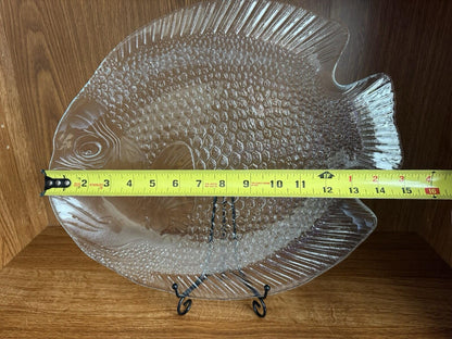 Vtg 70's Arcoroc France Fish Shaped Platter Serving Plate 15" Glass Poisson Tray