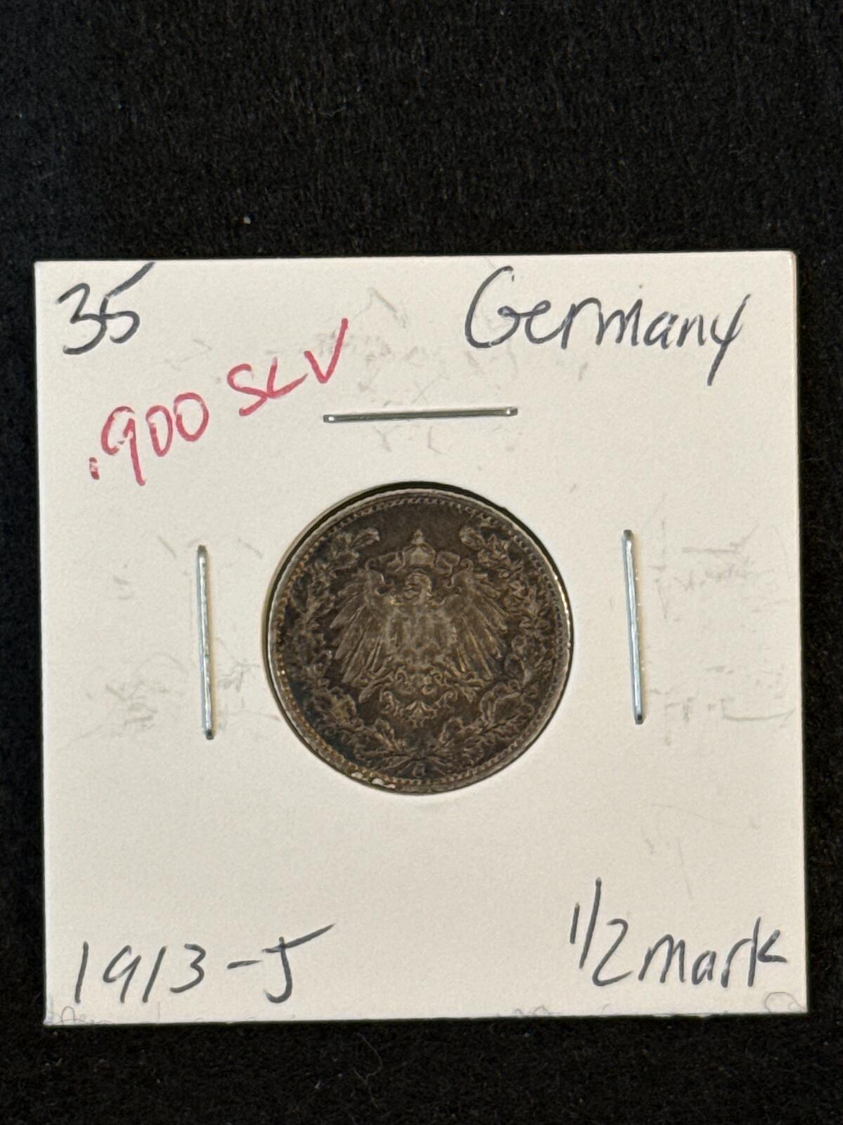 1913-J Germany 1/2 mark .900 silver *better mint mark - FC26030121