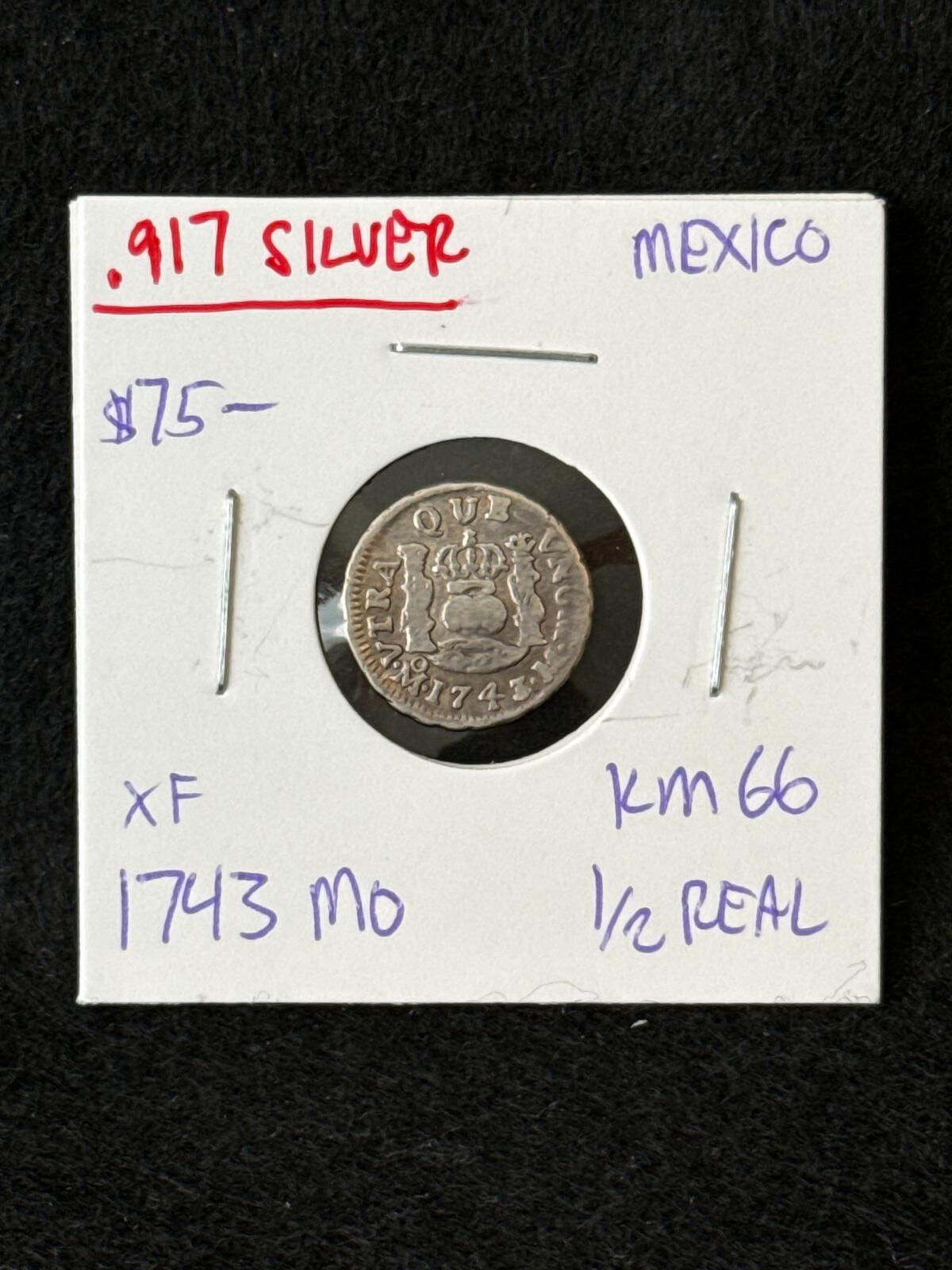1743 Mo Mexico (Spanish Colonies) 1/2 Real - KM66 - XF - .917 Silver - FC26030140