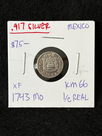 1743 Mo Mexico (Spanish Colonies) 1/2 Real - KM66 - XF - .917 Silver - FC26030140