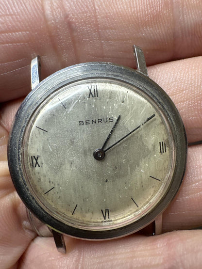 Vintage Benrus Swiss Dress Watch Face Roman Numeral Dial Stainless Steel