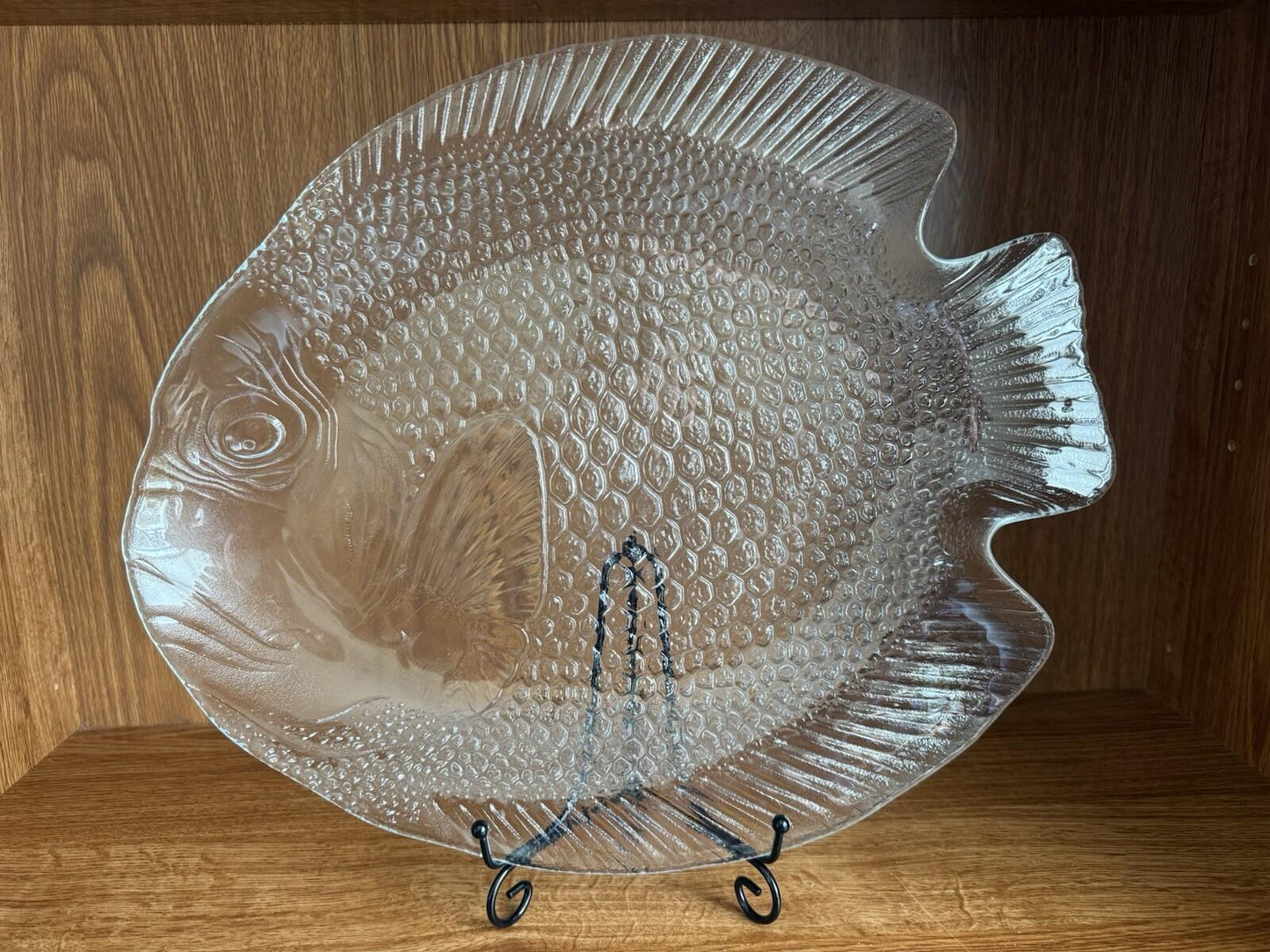 Vtg 70's Arcoroc France Fish Shaped Platter Serving Plate 15" Glass Poisson Tray