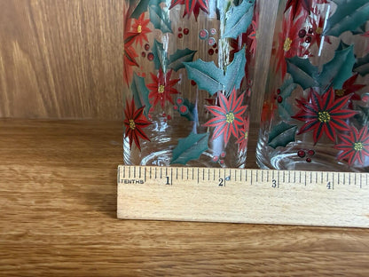 VINTAGE CHRISTMAS POINSETTIA TUMBLER/DRINKING HOLIDAY GLASSES SET OF 4