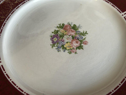 8 Homer Laughlin Piccadilly 7.5” Plates red rim gold floral center 1940s