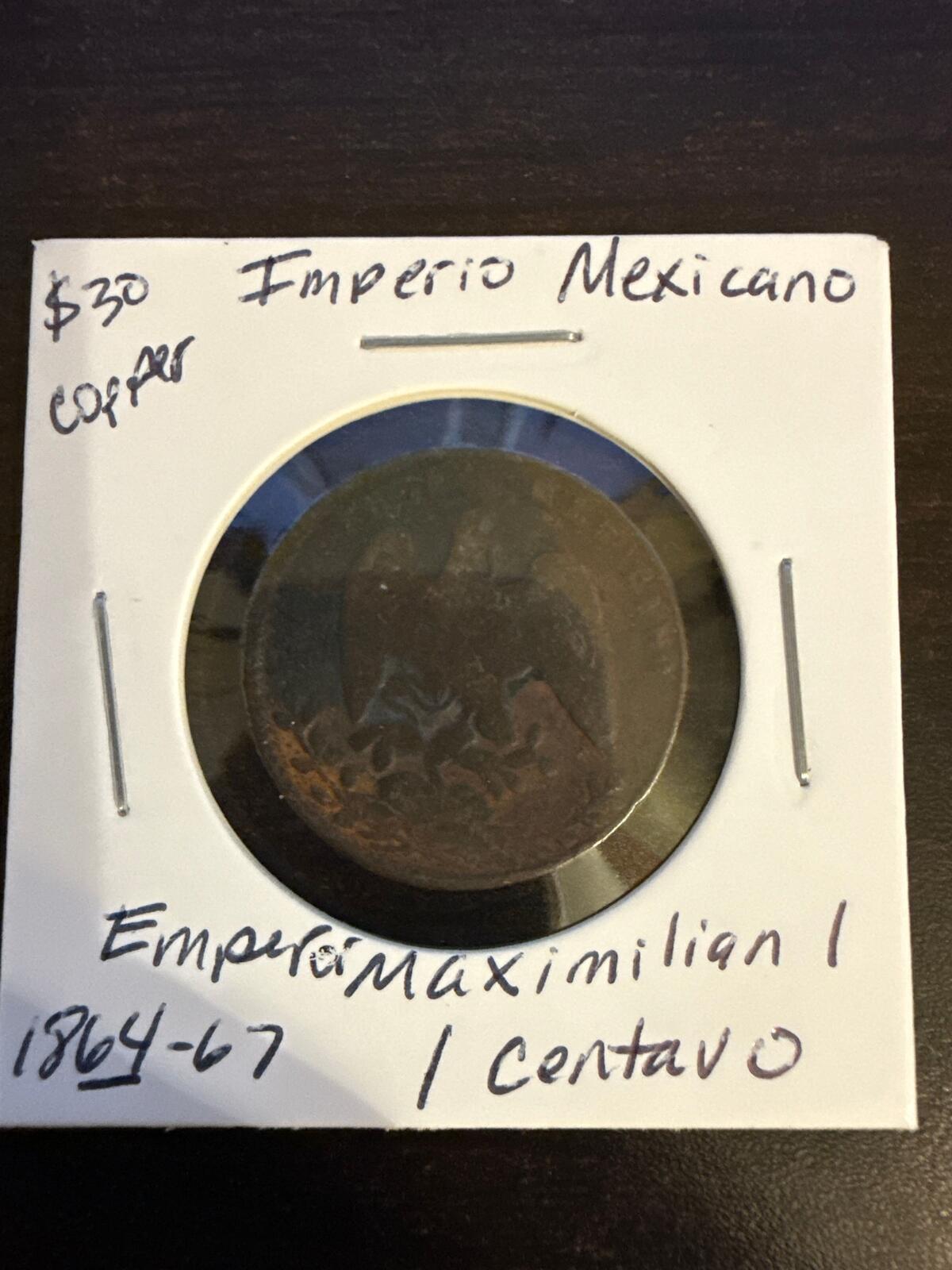 1964-67 Imperio Mexicano 1 Centavo - Emperor Maximilian I - Copper - FC26040185