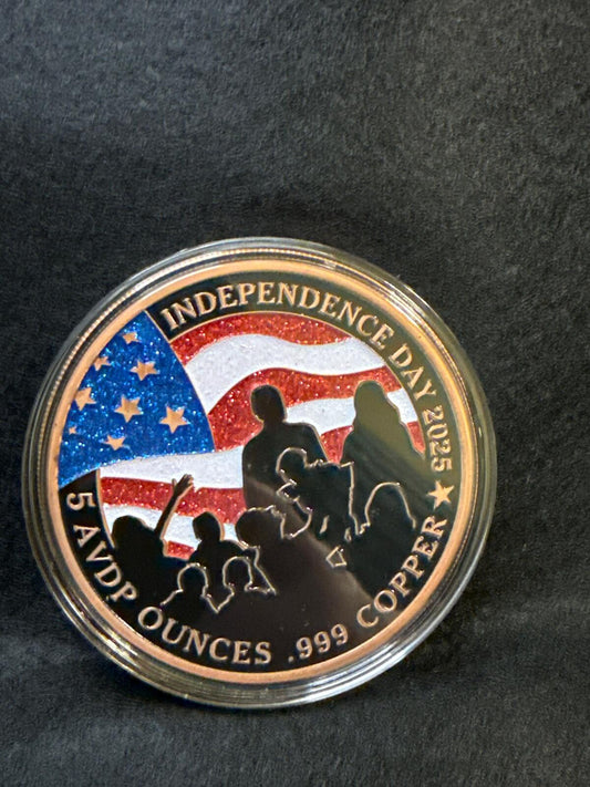 5 AVDP Ounce Colorized Copper Round - Independence Day 2025