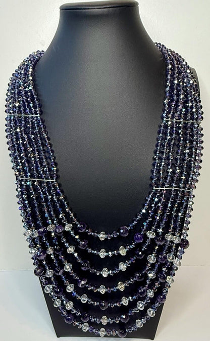 Signed NAKAMOL Thailand Amethyst Crystal Multi Strand Statement Necklace Boho