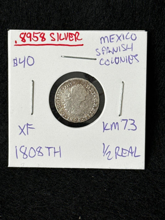 1808 TH Mexico (Spanish Colonies) 1/2 Real - KM73 - XF - .8958 Silver - FC26030136