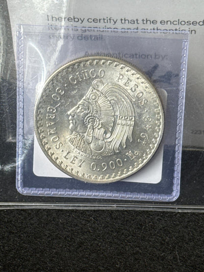 1948Mo Mexico 5 pesos .900 silver w/cert - FC26030151