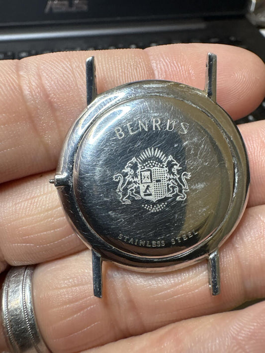 Vintage Benrus Swiss Dress Watch Face Roman Numeral Dial Stainless Steel