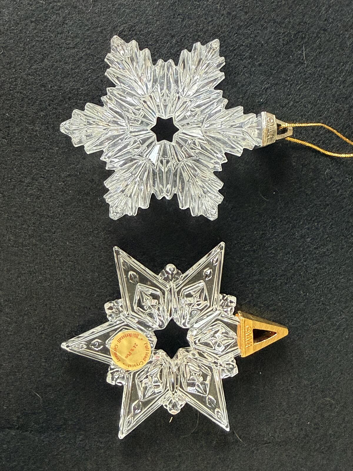 Lot of 2 OMMA German Full Lead Crystal Snowflake Star Christmas Ornaments
