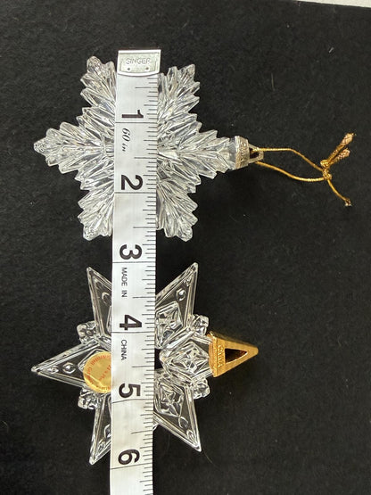 Lot of 2 OMMA German Full Lead Crystal Snowflake Star Christmas Ornaments