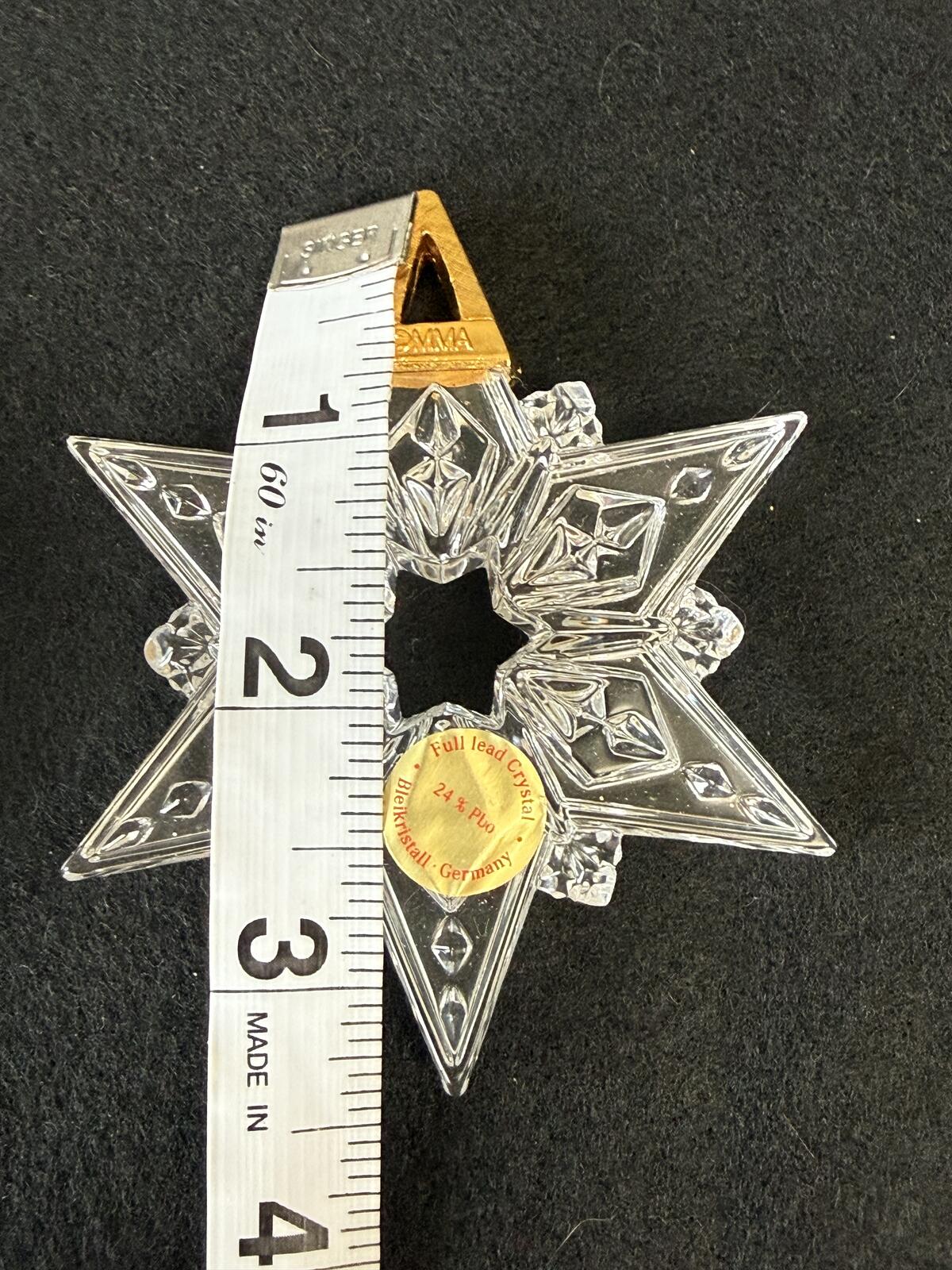 Lot of 2 OMMA German Full Lead Crystal Snowflake Star Christmas Ornaments