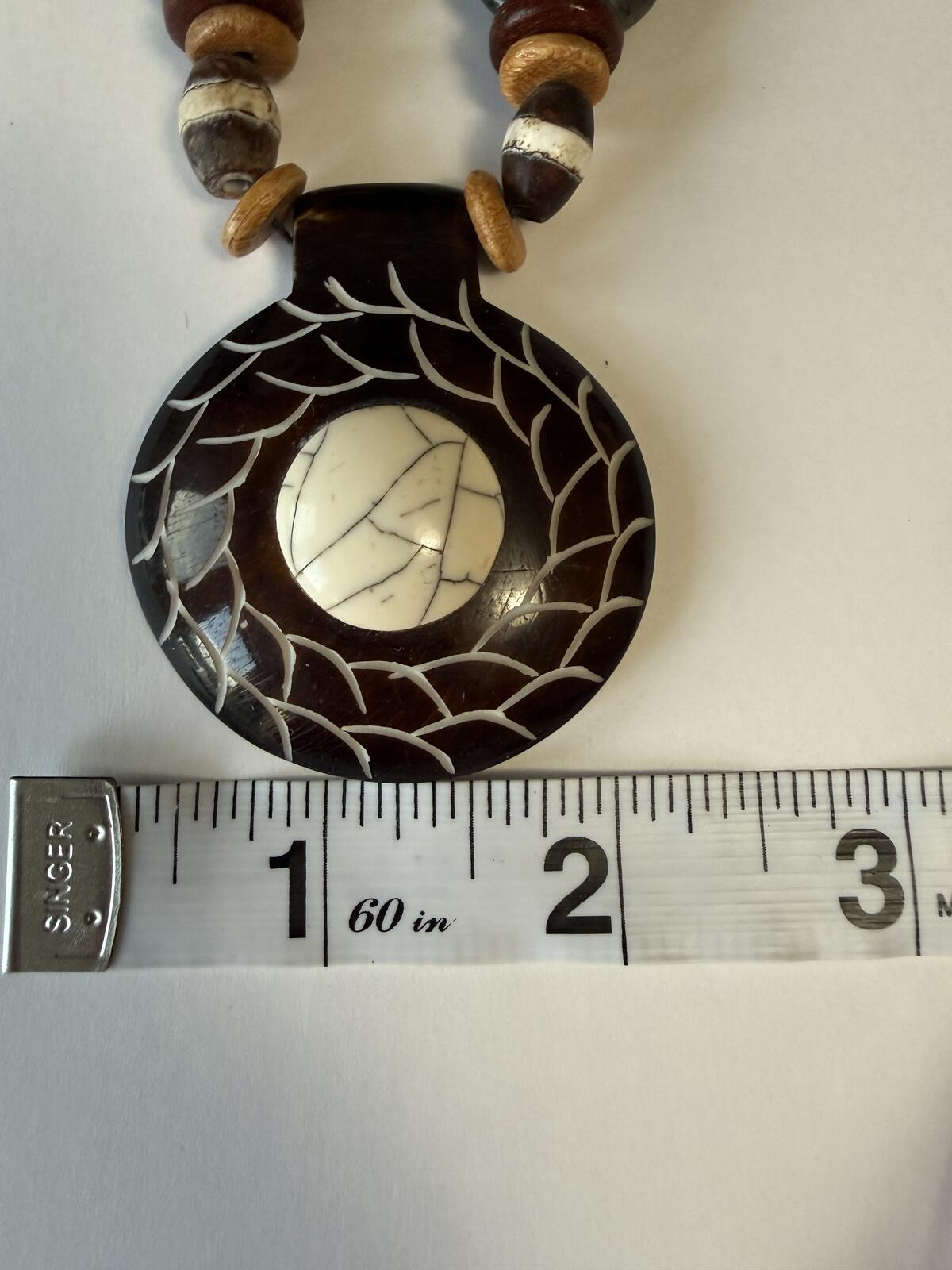 Handcrafted Tribal Pendant Necklace Wood Bead Boho Jewelry