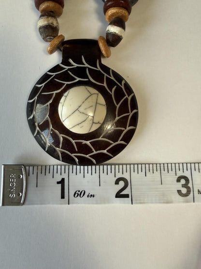 Handcrafted Tribal Pendant Necklace Wood Bead Boho Jewelry