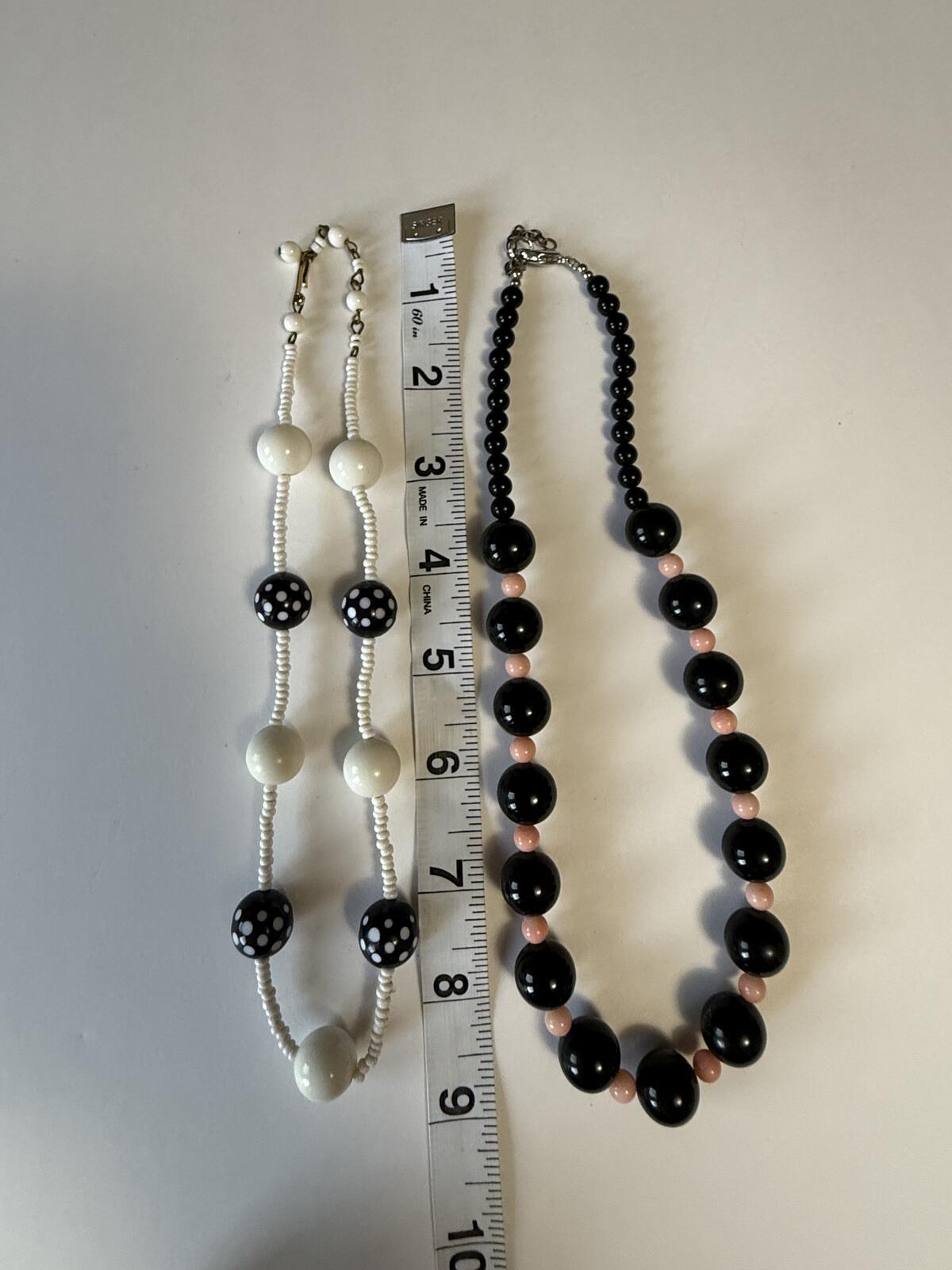 Vintage Beaded Necklace Lot Black Pink & Polka Dot Lucite Acrylic Necklaces