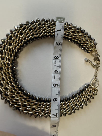 Chico’s Multi Strand Gold Tone Chain Necklace Hematite Gray Bead Collar