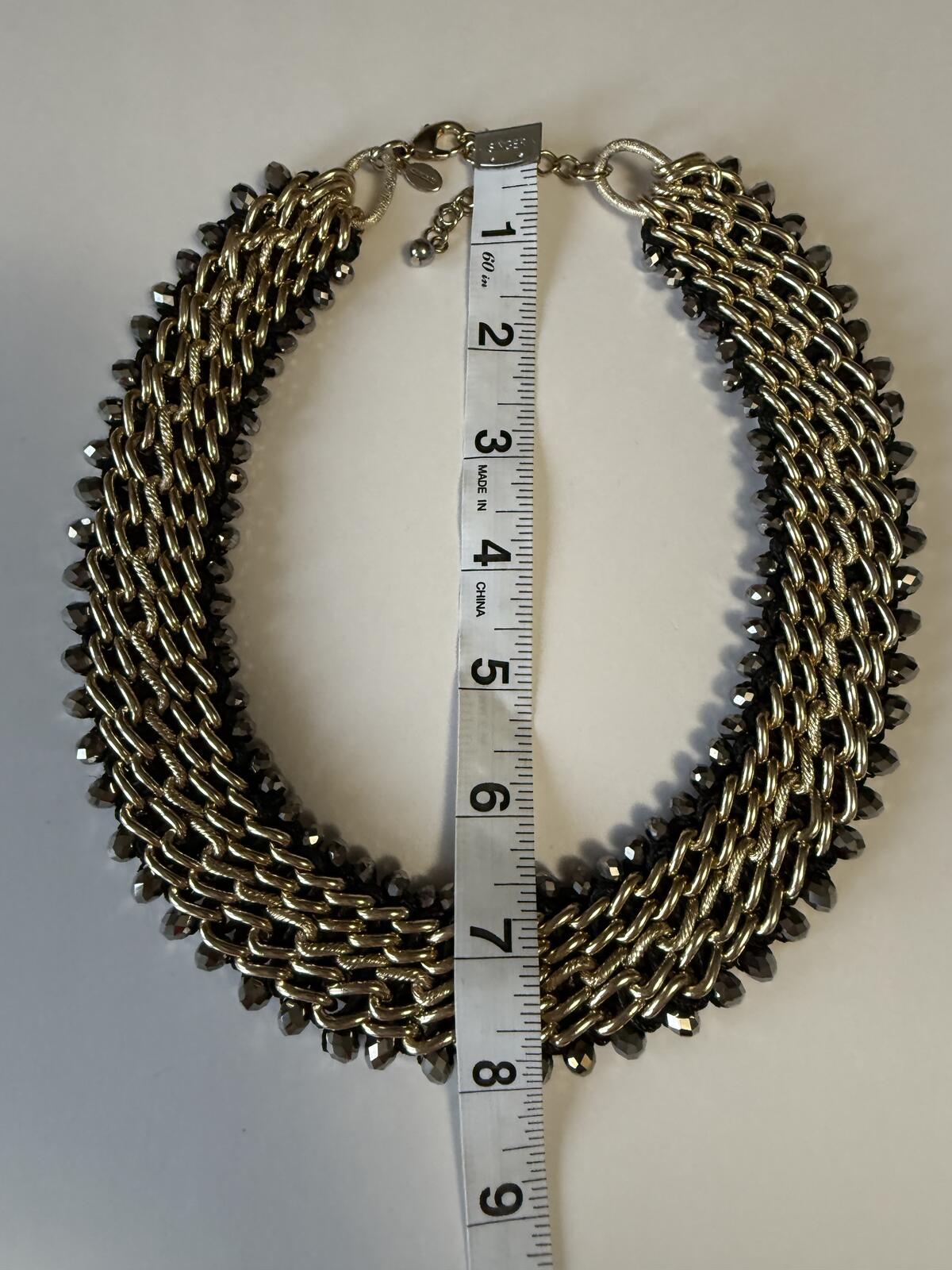 Chico’s Multi Strand Gold Tone Chain Necklace Hematite Gray Bead Collar