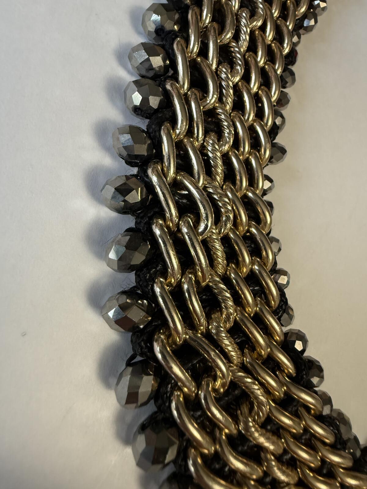 Chico’s Multi Strand Gold Tone Chain Necklace Hematite Gray Bead Collar