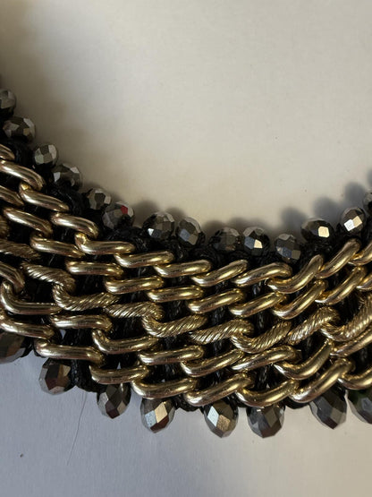 Chico’s Multi Strand Gold Tone Chain Necklace Hematite Gray Bead Collar