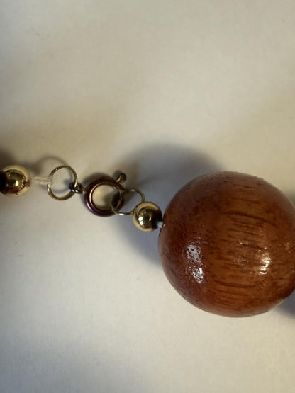 Vintage Handcrafted Wooden Bead Necklace Red Green Brown Large Round Beads 18”