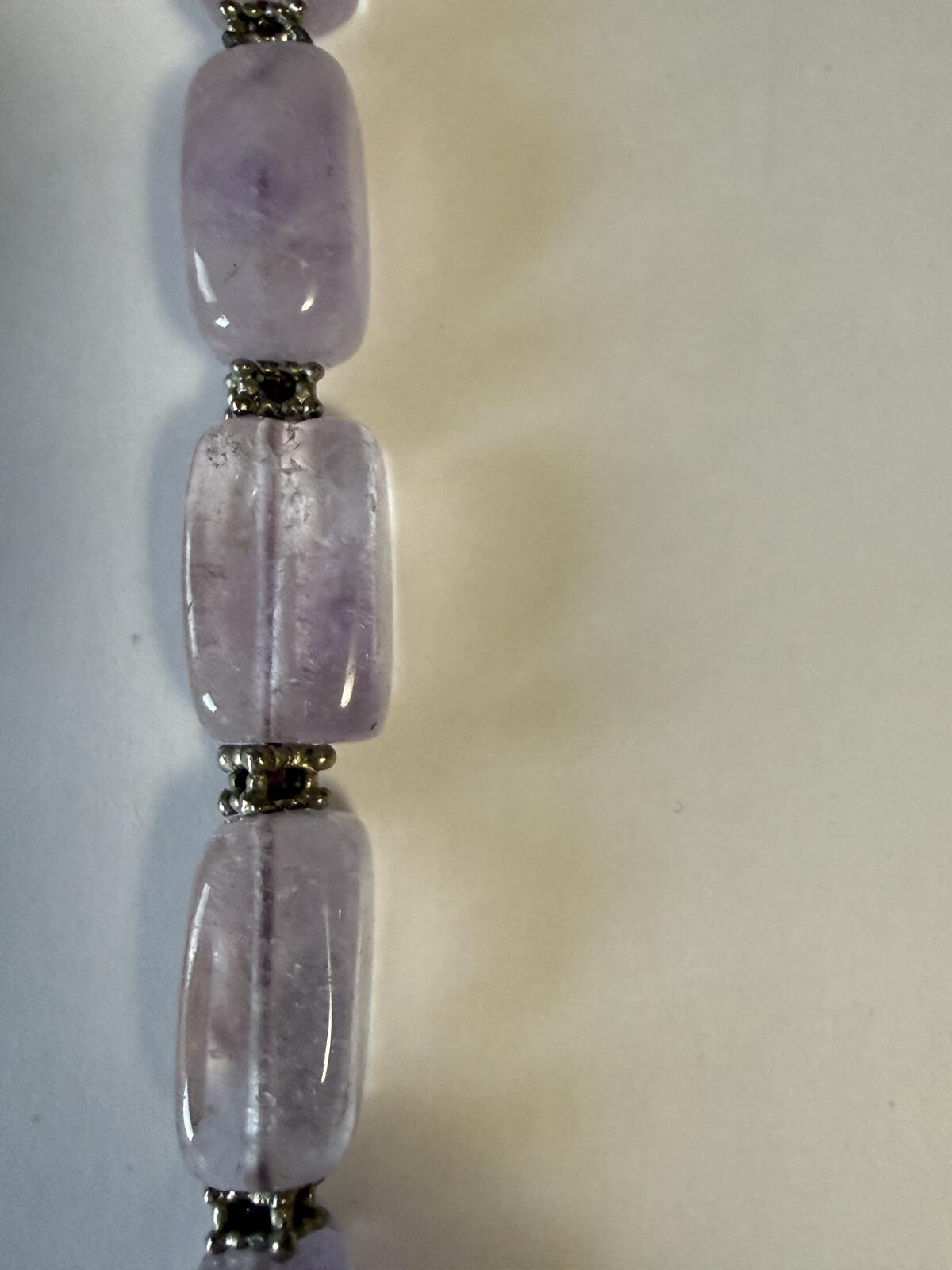 Vintage Lavender Amethyst Gemstone Bead Necklace Purple Stone Barrel Beads