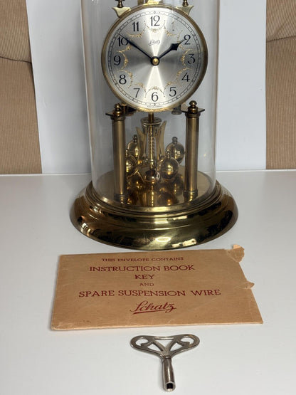 Vintage Schatz 400 Day Anniversary Clock w/ Dome Key Manual & Spare Wire